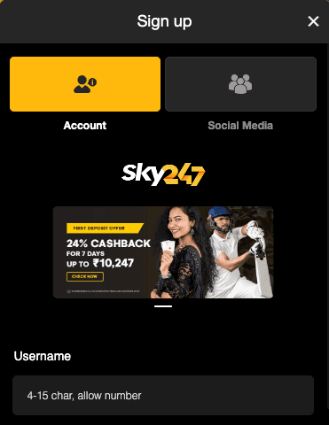 sky247 registration steps